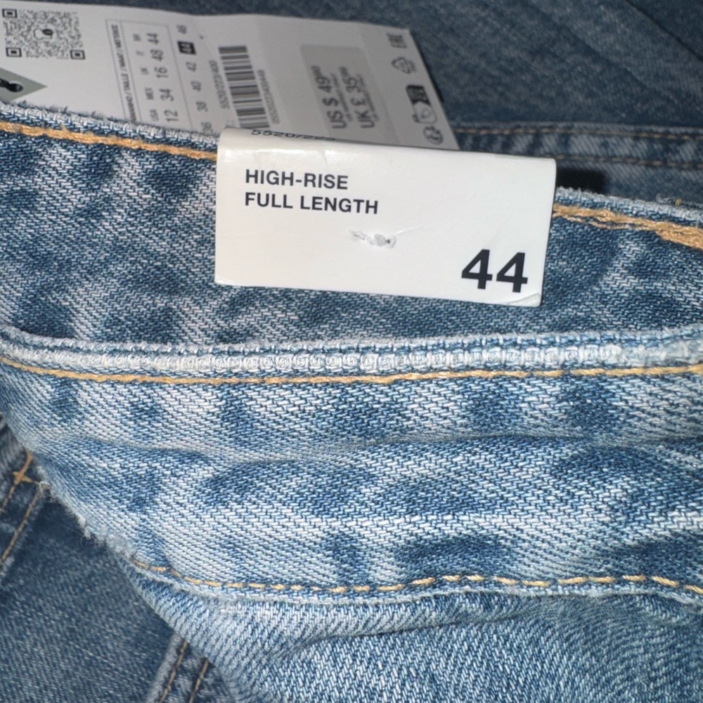 NWT Zara High-Rise Full Length Raw Hem Back Distressed Wide Leg Jeans Sz 12 - Picture 4 of 7